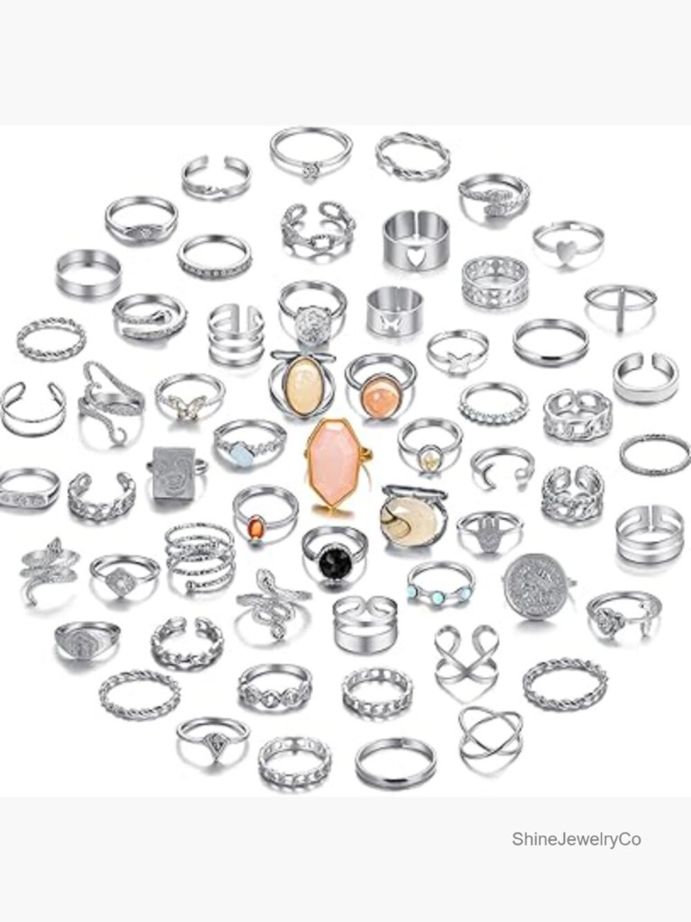 60 Pcs Vintage Stackable Rings Set - Gold Tone Midi Knuckle Rings for Women